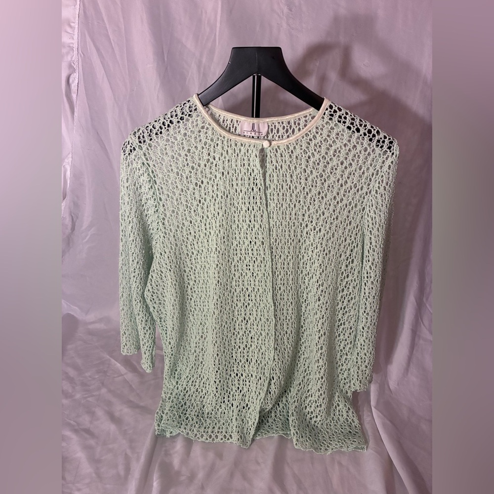 JL Studio Open-Knit Crochet Shrug with Button Detail